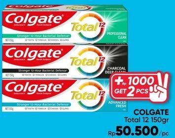 Promo Harga Colgate Toothpaste Total Advanced Fresh, Charcoal Deep Clean, Professional Clean 150 gr - Guardian
