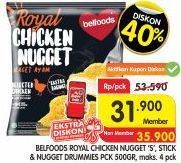 Promo Harga BELFOODS Royal Nugget Chicken Nugget S, Chicken Nugget Stick, Chicken Nugget Drummies 500 gr - Superindo