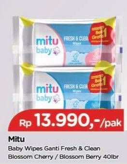 Promo Harga Mitu Baby Wipes Fresh & Clean Blue Blossom Berry, Pink Blooming Cherry per 2 pouch 40 pcs - TIP TOP