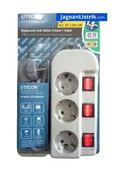 Stop Contact Uticon 3 Lubang + Switch Sendiri - Sendiri + Kabel (ST1382SW)