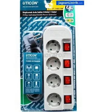 Stop Contact Uticon 4 Lubang + Switch Uticon Sendiri-Sendiri + Kabel (ST1482SW)