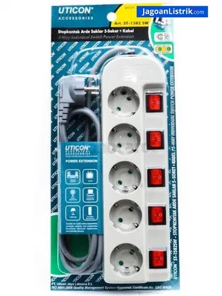 Stop Contact Uticon 5 Lubang + Switch Sendiri - Sendiri + Kabel (ST1582SW)